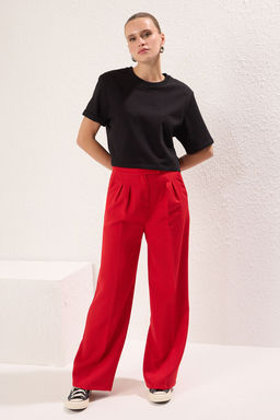 K?rm?z? Wide Leg/Genis Paca Dokuma Kumas Pantolon TWOAW22PL0066