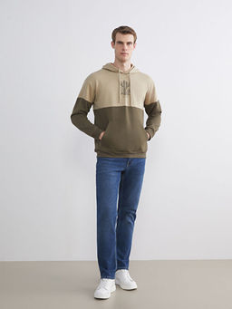 Uzun Kollu Renk Bloklu Erkek Hoodie