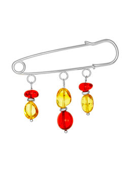 Декоративная булавка-застёжка, украшенная янтарными подвесками