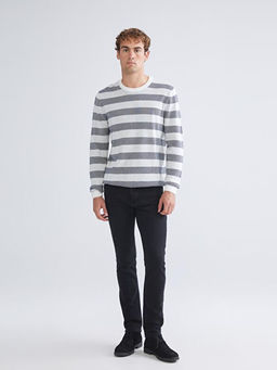 Bisiklet Yaka ?izgili Erkek Triko Kazak