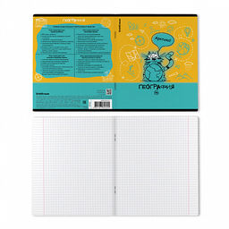 Цена за 5 шт. Тетрадь общая ученическая с пластиковой обложкой на скобе ErichKrause Котоформулы, География, 48 листов, клетка  фото 2