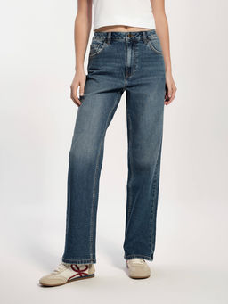 CONTE CON-737 Джинсы straight из eco-friendly денима с эффектом потёртостей blue