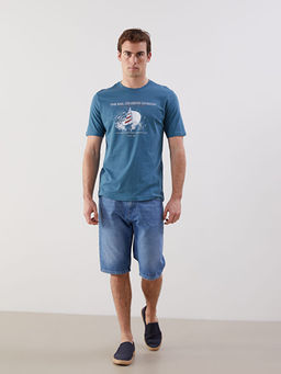 Bisiklet Yaka K?sa Kollu Bask?l? Penye Erkek Ti??rt