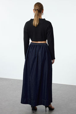 Lacivert Y?rtmacl? Beli Lastikli Yuksek Bel Maxi Denim Balon Etek TWOAW25ET00100 - Trendyolmilla фото 5