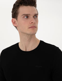 Siyah Slim Fit Bisiklet Yaka Triko Ti__rt - Pierre cardin фото 2