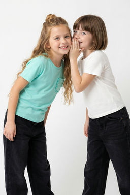 Mint-Ekru 2li K?z Cocuk %100 Pamuk Basic Regular Kal?p Cepli K?sa Kol Orme T-Shirt TKDSS25TS00017 - Trendyolmilla фото 3
