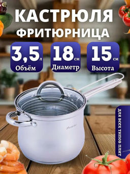 Кастрюля-фритюрница 3.5л из нерж. стали (5852) /KAMILLE/