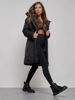 Пальто утепленное с капюшоном зимнее женское черного цвета 52333Ch - HULDLUCK фото 11