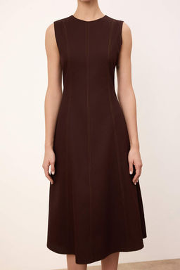 Wardrobe Essential Kahverengi Duz Kontrast Dikis Detayl? Midi Dokuma Elbise TWOSS26EL00130