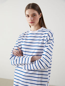 Bisiklet Yaka ?izgili Kad?n Sweatshirt Tunik