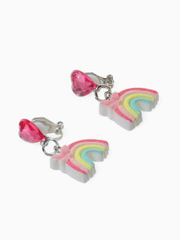 Цена за 2 шт. Серьги-клипсы детские Выбражулька Радуга с бабочкой, с сердцем кристалл, цветные фото 3