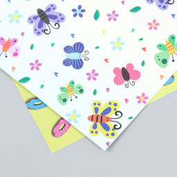 Цена за 10 шт. Бумага для скрапбукинга двусторонняя Бабочки и пончики, плотность 180 г, 15.5?17 см