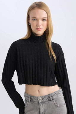 Coool Bal?kc? Yaka Crop Top Basic Duz Fitilli Kaskorse Uzun Kollu Tisort - Defacto фото 2