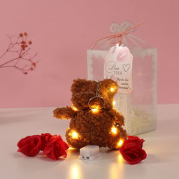 Набор подарочный Мишка корица с бантом, мыльные красные розы 5 шт., роса, 7?7?12 см - Simaland фото 3