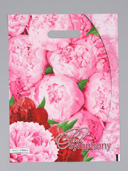 Цена за 25 шт. Пакет "Розовая симфония, полиэтиленовый с вырубной ручкой 30х40 см, 60 мкм