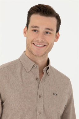 Мужская рубашка светло-коричневого цвета с длинным рукавом - U.s. polo assn фото 2