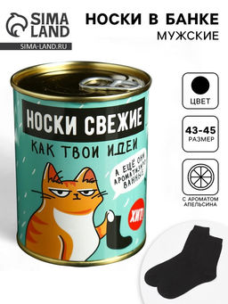 Носки мужские в банке «Свежие, как твои идеи», подарочные, чёрные, с ароматом апельсина, 43-45 р-р