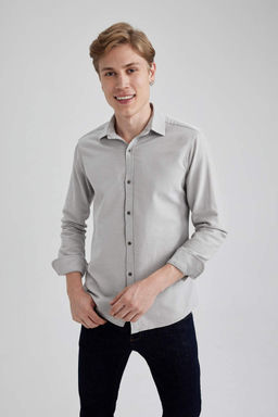 Рубашка Slim Fit из хлопка с длинными рукавами - Defacto фото 3