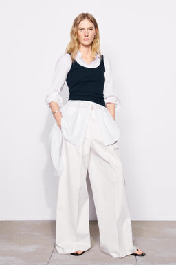 PANTAL?N WIDE LEG PLIEGUES ZW COLLECTION / Blanco - Zara фото 5