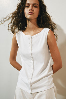 CAMISETA MANGA SISA BOTONES / Blanco - Zara фото 2