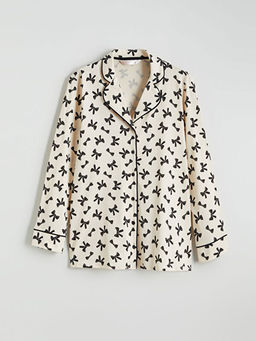 G?mlek Yaka Fiyonk Bask?l? Hamile Pijama Tak?m?