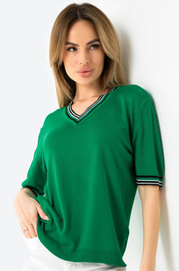 Женская футболка из вязаного трикотажа с V-образным вырезом Happy Fox