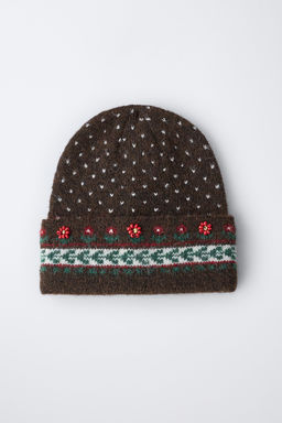 JACQUARD KNIT BEANIE WITH FLOWERS AND BEADS - Zara фото 4