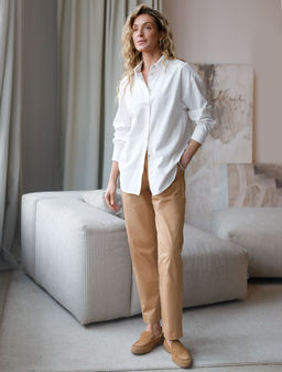 Блузка свободного силуэта в тонкую полоску из хлопка с добавлением льна - Vilatte фото 5