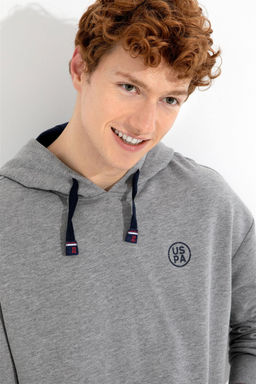 U. S. Polo Assn Мужская серая меланжевая толстовка оверсайз с капюшоном - U.s. polo assn фото 9