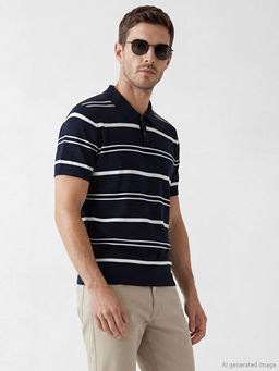 Polo Yaka ?izgili Erkek Triko Kazak