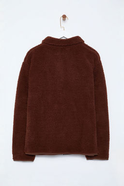 Winter Essentials Kahverengi Kal?n Polar Fermuarl? Dik Yaka Cepli Orme Sweatshirt TWOAW24SW00071