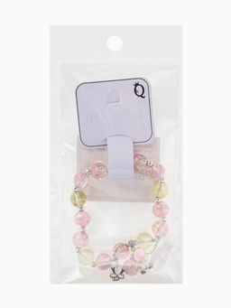 Браслет с подвесками "Сахарный" мишка, шар №10/8, цвет розово-жёлтый в серебре