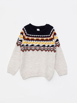 Bisiklet Yaka Uzun Kollu Desenli Erkek Bebek Triko Kazak