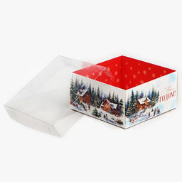 Цена за 5 шт. Коробка для кондитерских изделий новогодняя с пластиковой крышкой «Любимый праздник», 12×6×11.5 см