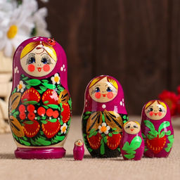 Матрёшка дерево «Божья коровка», фиолетовый платок, 5 кукольная, 9-11 см