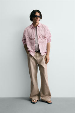CAMISA RELAXED FIT CUADROS TEXTO / Rosa