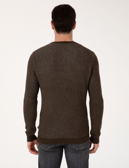 Kahverengi Slim Fit Pamuk Kar___ml_ Bisiklet Yaka Triko Kazak - Cacharel фото 5