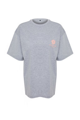 TRENDYOLMILLA Lacivert %100 Pamuk S?rt Bask?l? Oversize/Genis Kal?p Bisiklet Yaka Orme T-Shirt TWOSS23TS00321  фото 9