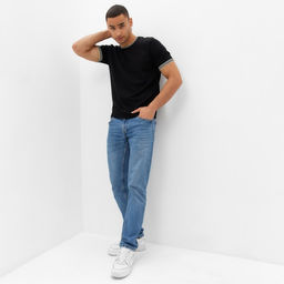 Джемпер мужской короткий рукав MINAKU REGULAR FIT: чёрный, р-р 46