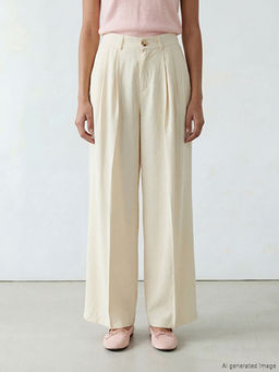 Y?ksek Bel Pileli Kad?n Kuma? Pantolon