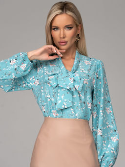 Блузка Бант (голубой/цветы)
