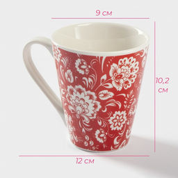 Кружка Доляна Цветы на красном, 280 мл, фарфор, красная