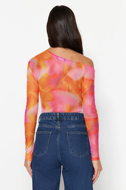 Pembe Desenli Tul S?rt? Transparan Fitted/Vucuda Oturan Esnek C?tc?tl? Orme Body TWOSS23BD00024