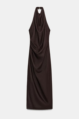 VESTIDO MIDI HALTER CON LINO / Marr?n oscuro - Zara фото 7