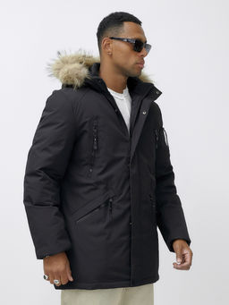 Парка мужская зимняя удлиненная с мехом черного цвета 606_1Ch - Mtforce фото 10
