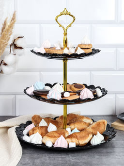 Ваза для фруктов 3-х ярусная 18/22/27 Круг черная / D-1260 /уп 80/ Пластик - Галеонтрейд фото 4