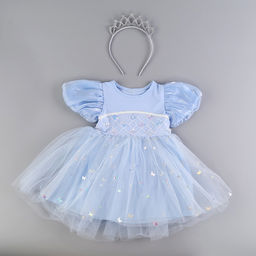 Карнавальный костюм «Снежинка»: ободок, платье голубое, рост 104-110 см