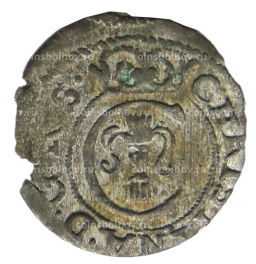 Монета Солид 1652 года Шведская оккупация Риги  королева Кристина