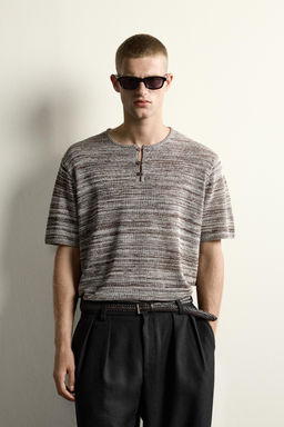 CAMISETA PUNTO CUELLO PANADERO / Marr?n / Crudo - Zara фото 2