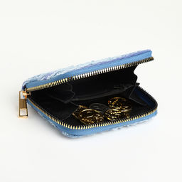 Кошелёк женский на молнии 8.5×2×11 см, джинсовый, в полоску, голубой